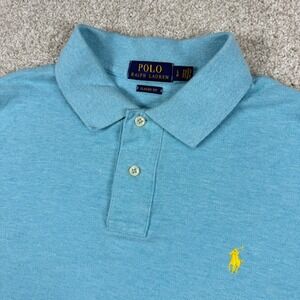 Polo Ralph Lauren Polo Shirt Mens Large Blue Classic Fit Yellow Pony Pique